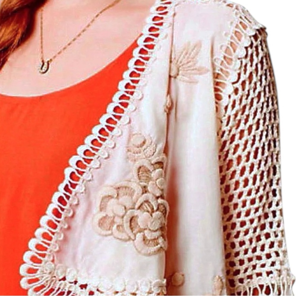 $198 Anthroologie Clemente Cardigan Small 2 4 Ivory Hand Knit Details Crochet - Picture 3 of 13